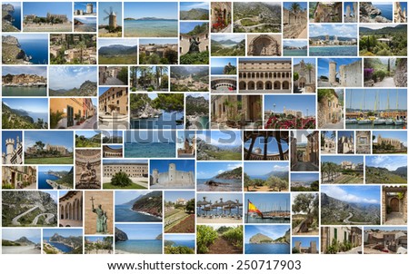 Traveling around Mallorca in collage with several shots