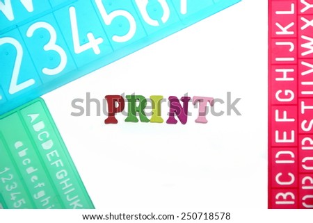 Color English Letters Plastic Stencils Alphabets and sign PRINT Made From Wood Letters Isolated on White Background
