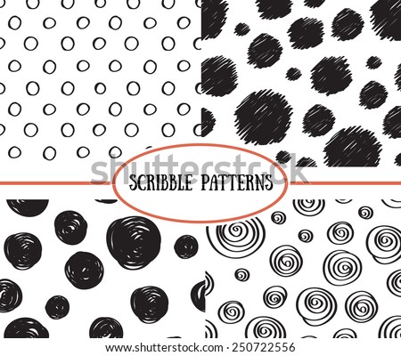 Set of stylish hand drawn polka dot seamless patterns.