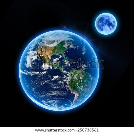 Isolated Earth & Moon - Elements of this Image Furnished by NASA