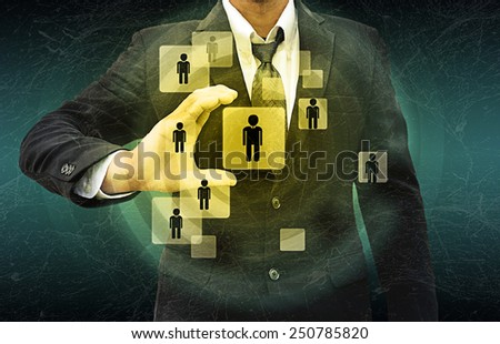Businessman Choosing the right person in the old texture
