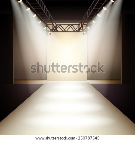 Empty fashion runway podium stage interior realistic background vector illustration