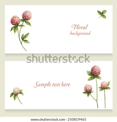 Watercolor floral vector banners painted by hand on a white background.