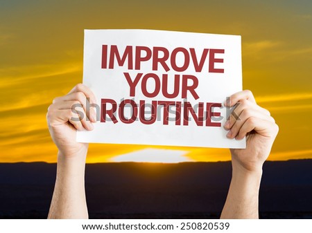 Improve Your Routine card with sunset background