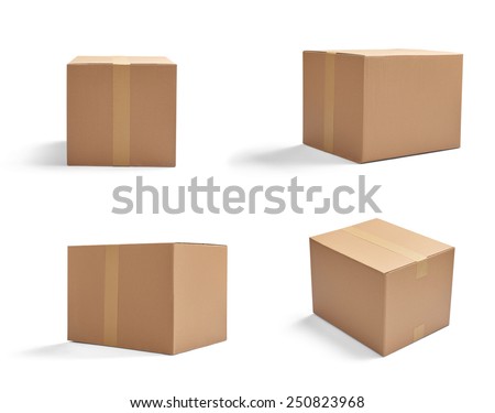 collection of  various cardboard boxes on white background Royalty-Free Stock Photo #250823968