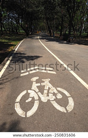 sign and symbol of bike lane in  the public  park.