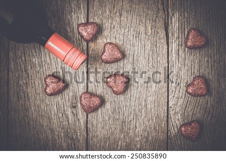Wine Bottle with Hearts for Valentine's Day