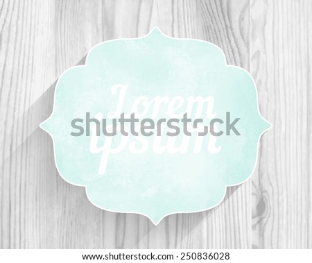 Vector retro frame mint watercolor banner with shadow on white wood texture background