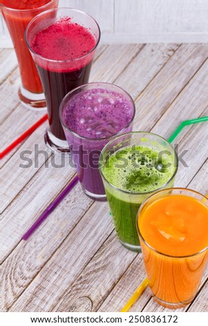 Fresh fruit and vegetable juice. Smoothie.  Close-up. Studio photography.