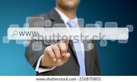 Businessman cliking on tactile interface web address bar