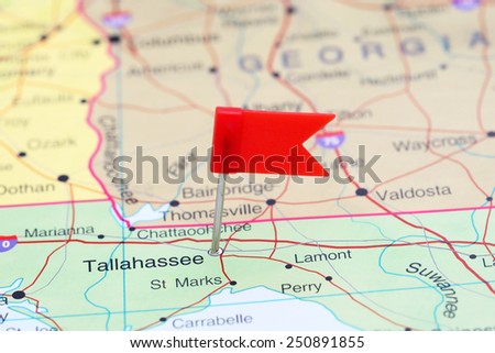 Tallahassee pinned on a map of USA 