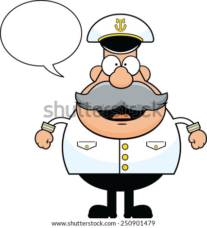 Cartoon illustration of an old boat captain with a happy expression. 