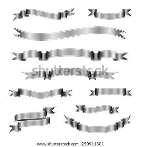 Set of silver vector ribbons and banners