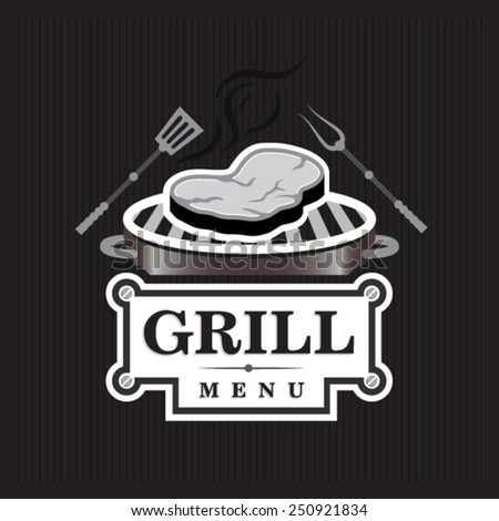 Grill design with steak on dark background