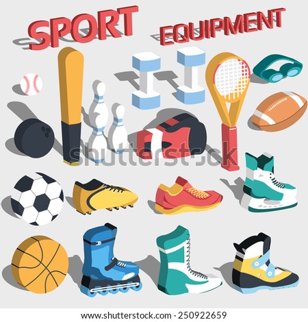 3d perspective flat sport equipment vector background illustration