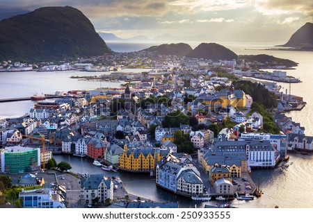 Cityscape of Alesund, Norway Royalty-Free Stock Photo #250933555