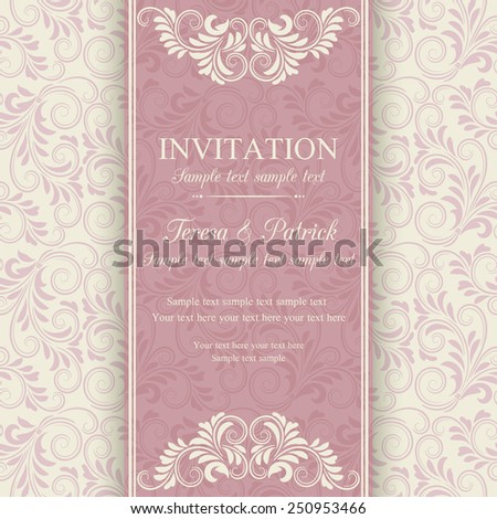 Antique baroque invitation, pink on beige background