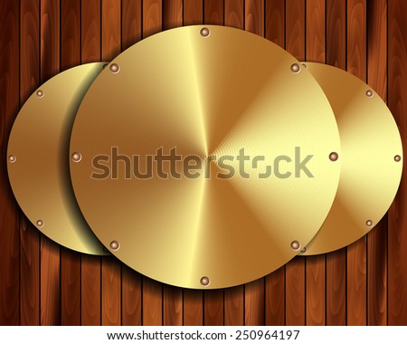 Metallic gold frame on wooden background for your design
