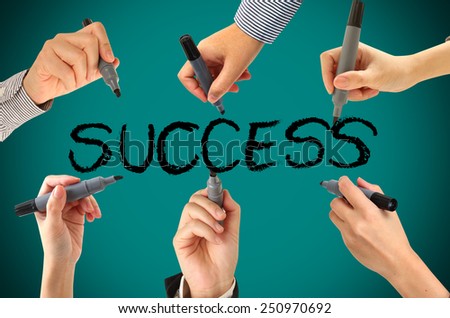 many hands writing success word