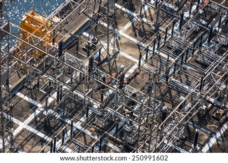 High Voltage electric substation with transformers