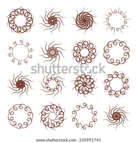 Vector illustration: set of sixteen brown vintage solar round ornaments