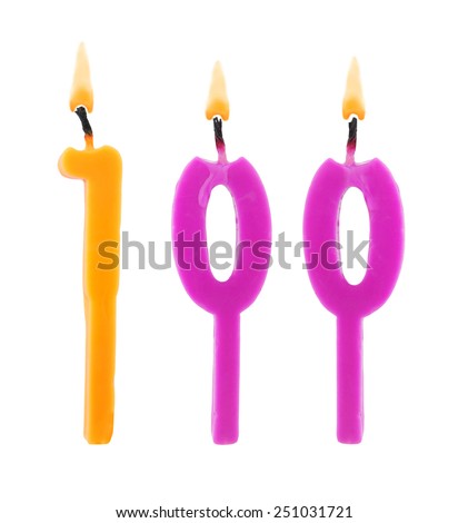 Birthday candles on white background, number 100