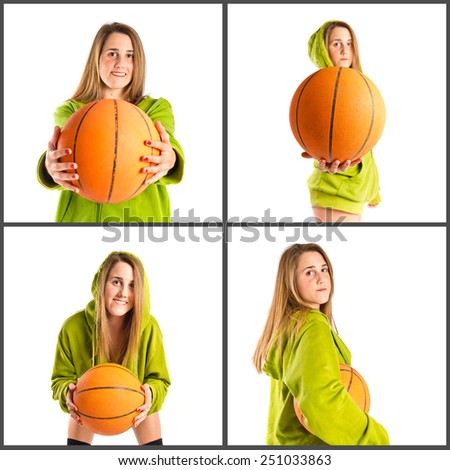 Set of girls with basketball