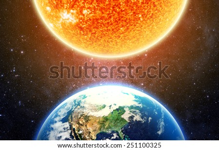The Earth and the Sun - Elements of this Image Furnished by NASA