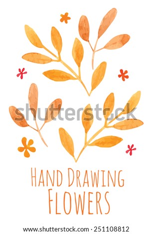 Watercolor hand drawing sprigs with sun leaves - vector illustration