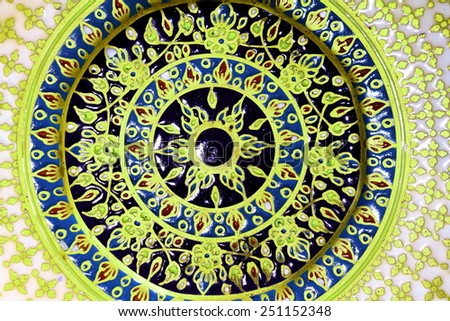 Beautiful texture of Colorful Mosaic at Wat Pha Sorn Kaew in Phetchabun province, Thailand.