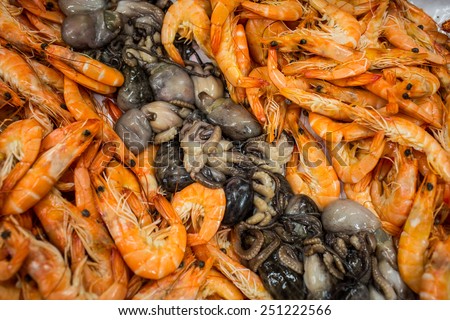 Colour picture of seafood on display in a store