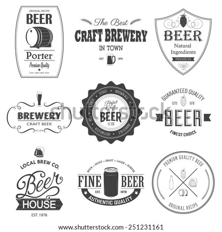 Retro set styled label of beer. Monochrome beer badges. 