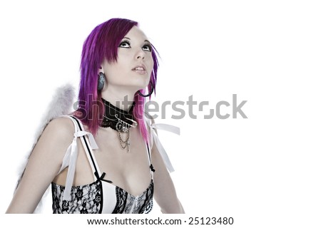 Alternative Girl with Angel Wings Looking Up