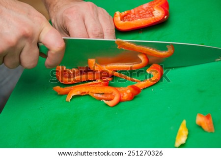 Food Preparation - Cutting a Red Bell Pepper