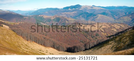 Misty Carpathian Mountains (Ukraine) landscape. Two shots composite picture.
