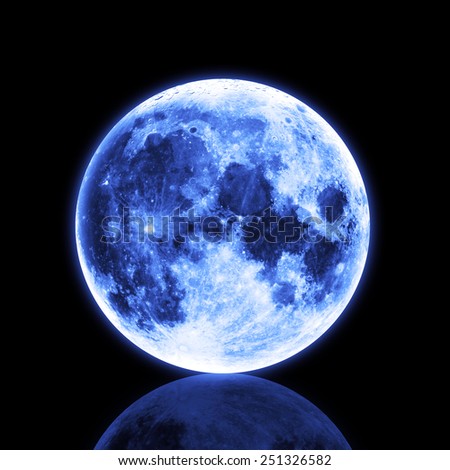 Isolated Blue Moon With Reflection - Elements of this Image Furnished by NASA