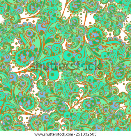 Seamless pattern with hand drawn ornamental swirls. Floral motive. Clipping mask is used, vector illustration.