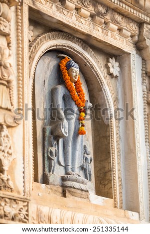 Statue Mahabodhi Temple in Bodhi gaya, Bihar, India.