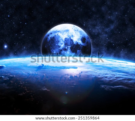 Blue Earth and Moon - Elements of this Image Furnished by NASA