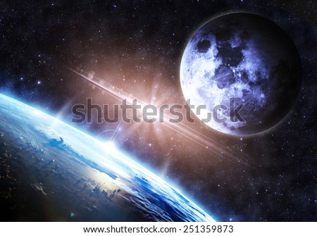 Earth and Moon - Elements of this Image Furnished by NASA