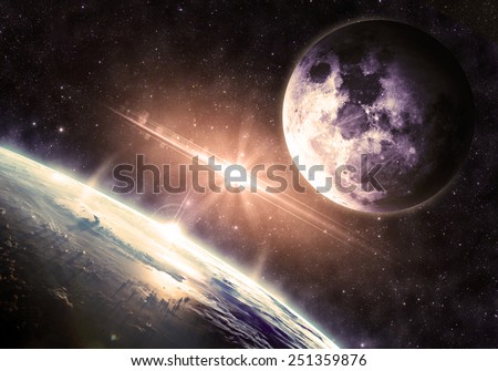 Gold Earth and Moon - Elements of this Image Furnished by NASA