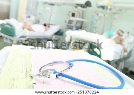 Stethoscope and ECG symbolize clock surveillance for patients