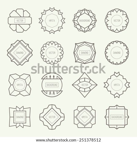 Set of outline emblems and badges.  Frame logo templates. Black print on a light background