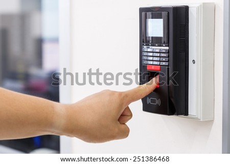 Finger print scan for unlock door security system  Royalty-Free Stock Photo #251386468