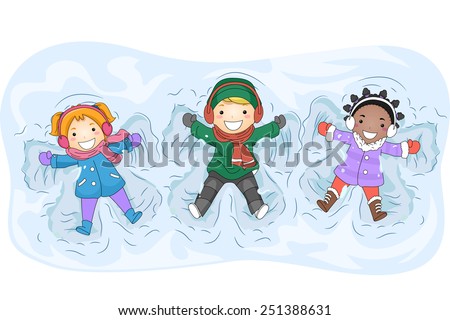 Illustration of Kids in Winter Gear Making Snow Angels
