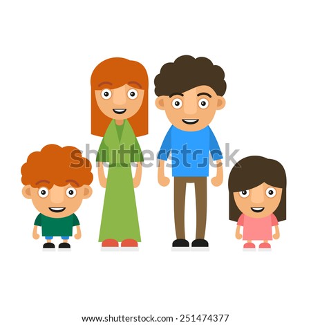 Family Illustration With Two Children. Vector