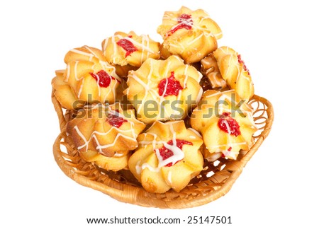 Several Basket with a tasty cookies on a white background