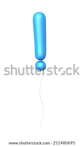 Blue exclamation mark as a balloon, isolated on white