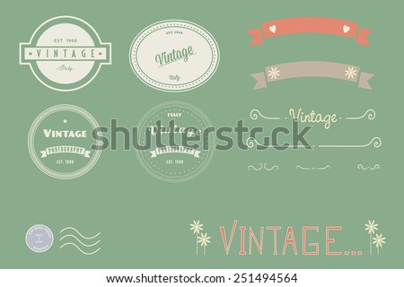 Vintage logos, doodles and banners.