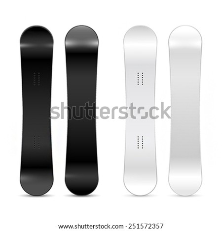 Vector snowboards ready for your design. Black and white versions, front and back sides. Royalty-Free Stock Photo #251572357